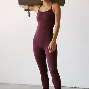 Free People Movement Side to Side Onesie Jumpsuit Burgundy Size S